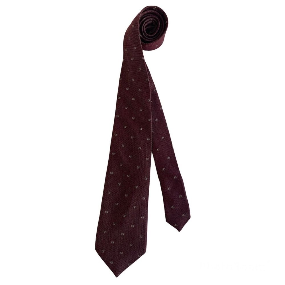 GIANFRANCO FERRE Purple Monogrammed Silk Tie Made In ITALY 59"/3".1/2 EX CD